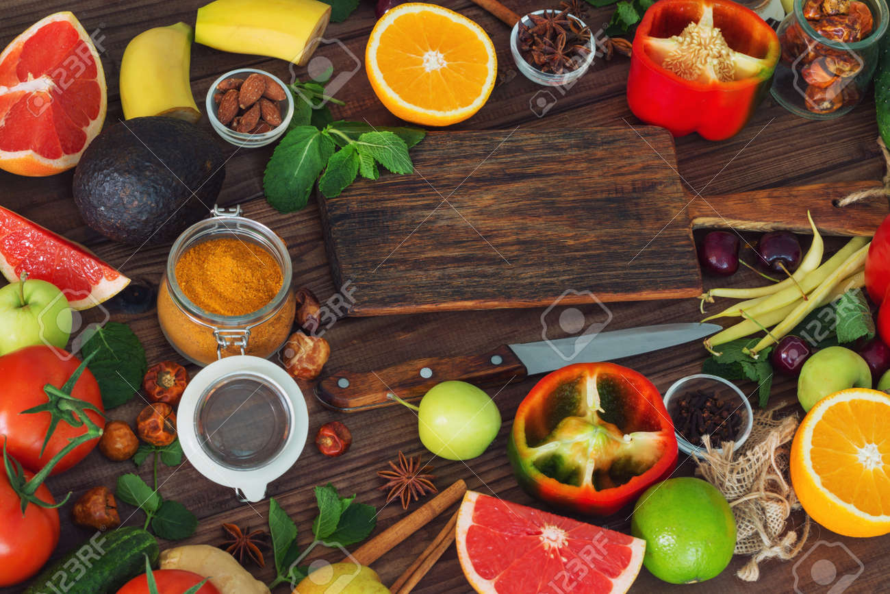 healthy food clean food selection fruits vegetables seeds