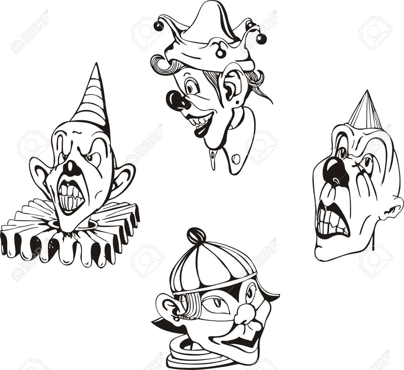 4 気違いピエロ デザイン ビニール準備 Eps イラスト 黒と白のスケッチ のイラスト素材 ベクタ Image 8432254