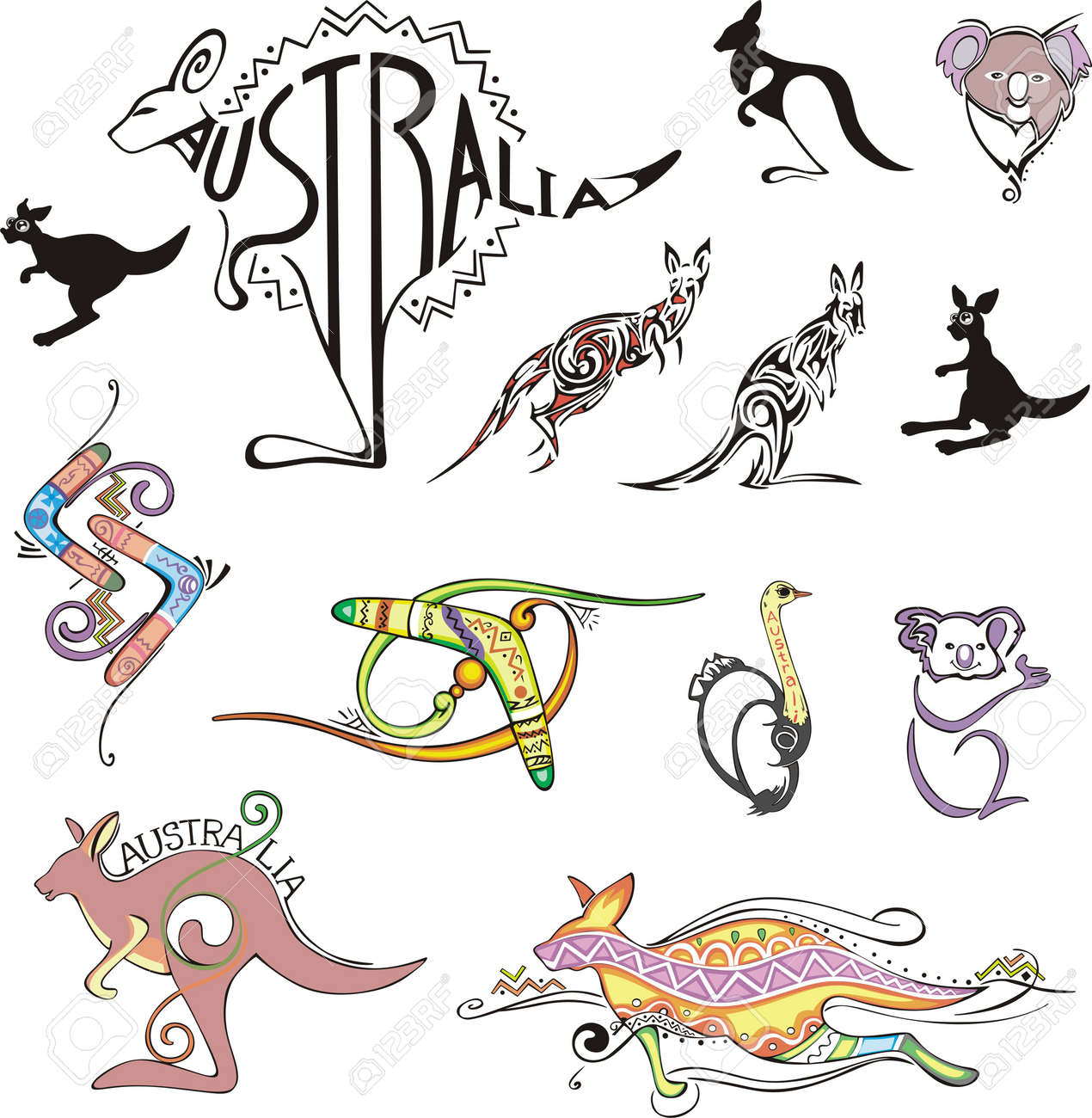 Set Original Logos Fur Die Reise Nach Australien Schwarz Weiss Darstellung Lizenzfrei Nutzbare Vektorgrafiken Clip Arts Illustrationen Image