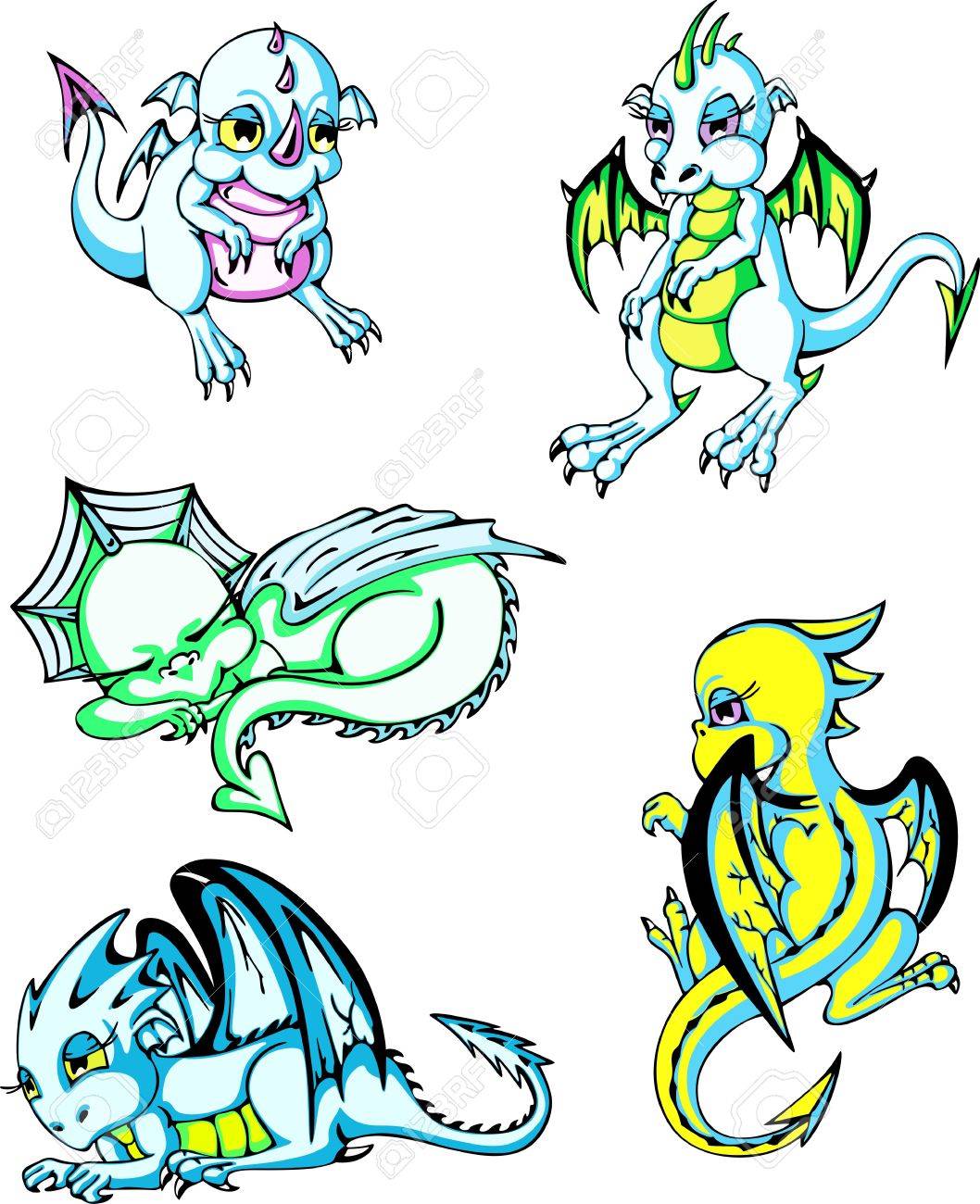 緑と青の赤ちゃんドラゴン 色ベクトル イラストのセットです のイラスト素材 ベクタ Image 緑と青の赤ちゃんドラゴン 色ベクトル イラストのセットです のイラスト素材 ベクタ Image