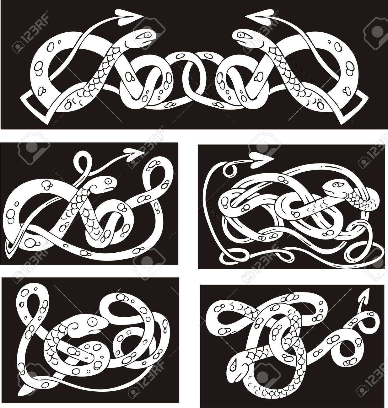 Celtic Knot Patterns With Snakes Set Of Vector Illustrations Royalty Free Cliparts Vectors And Stock Illustration Image 15783351