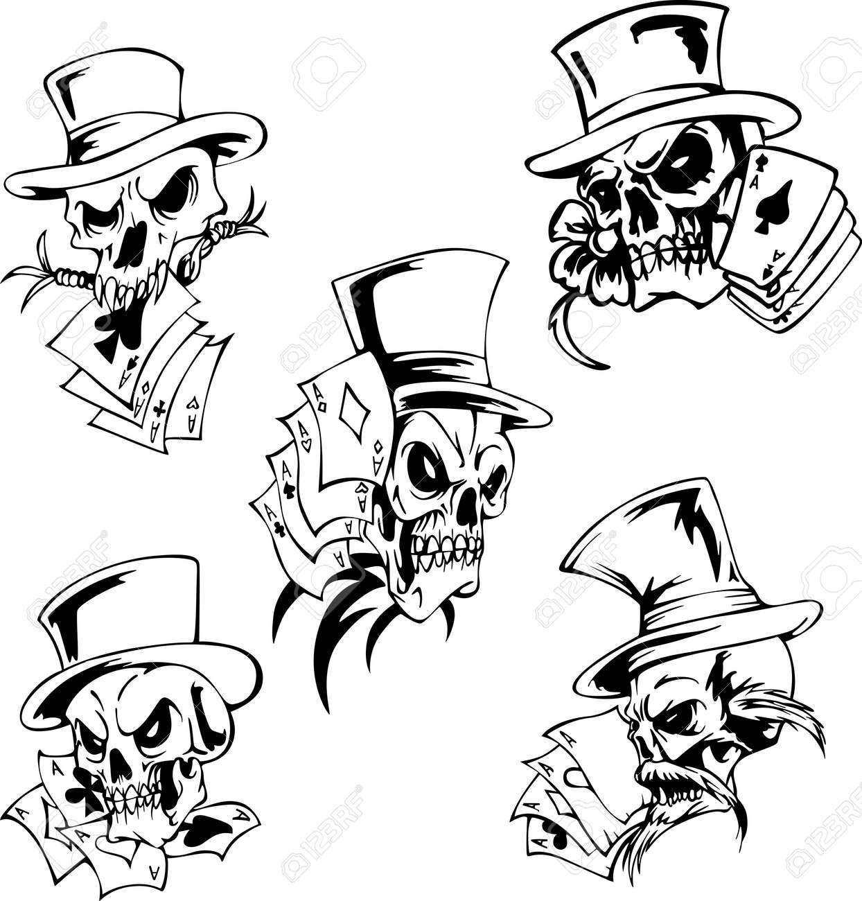 トランプを頭蓋骨 ベクトル イラストのセットです のイラスト素材 ベクタ Image