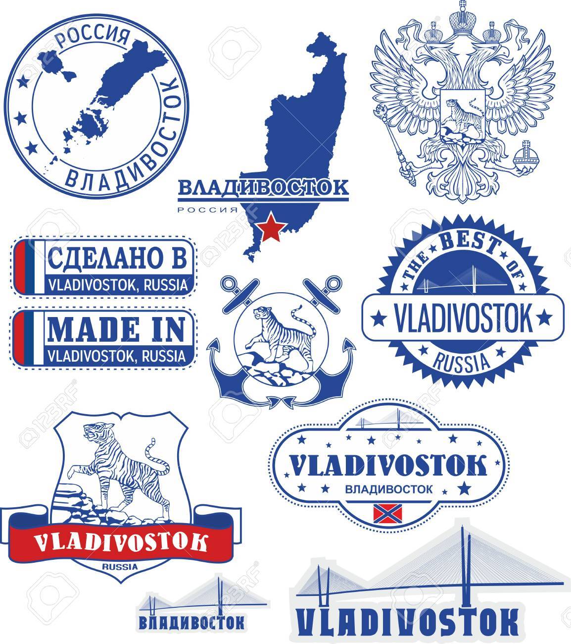 The coat of arms of Vladivostok and the flag The coat of arms of Vladivostok and the flag