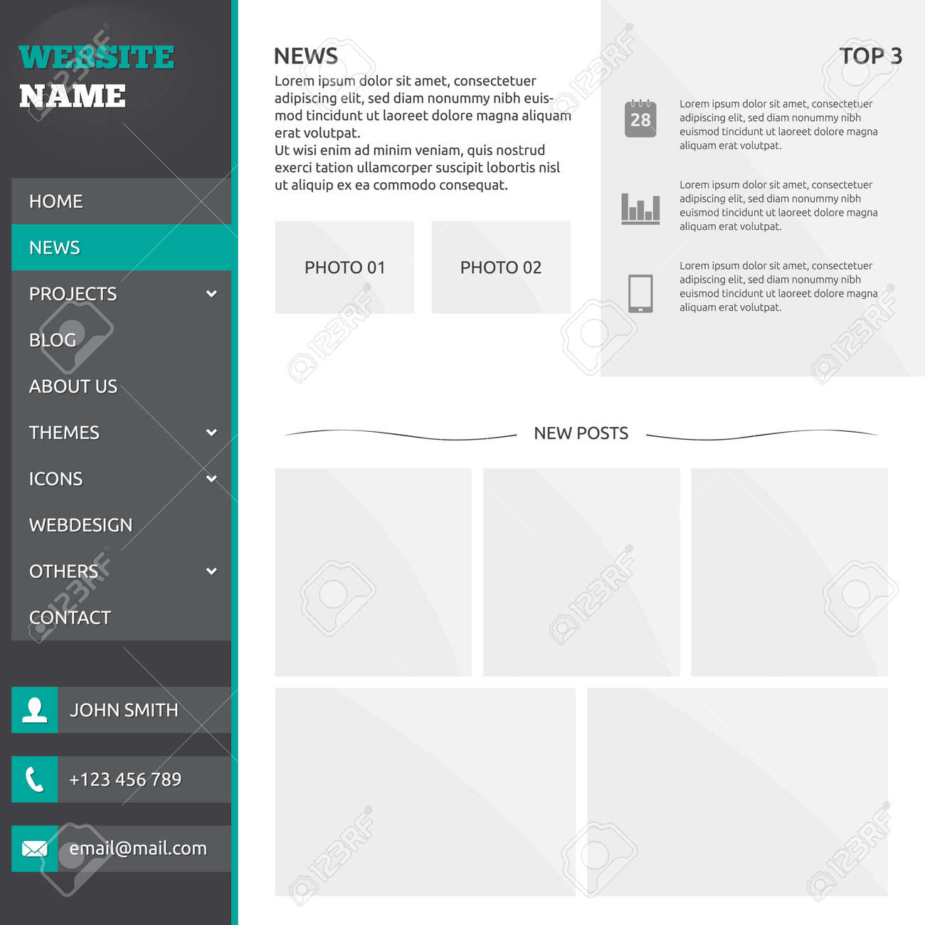 website template elements with slideshow options and vertical website slideshow