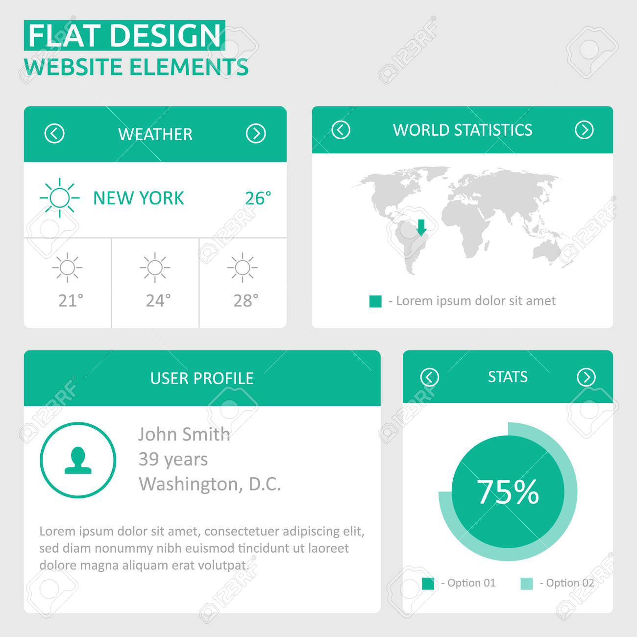flat ui design website elements world map user profile stats flat ui design