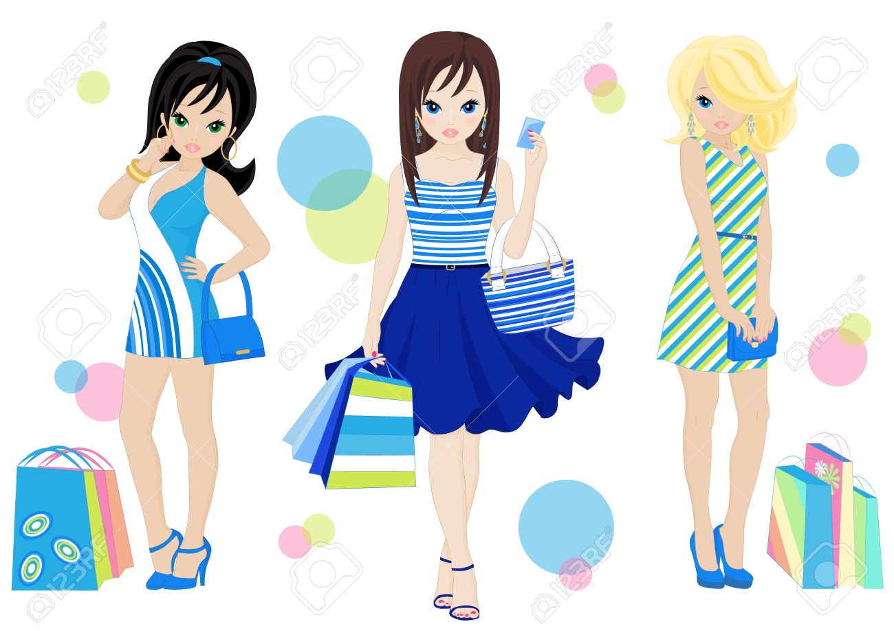 Three Fashion Shopping Girls With Shopping Bags Royalty Free Cliparts Vectors And Stock Illustration Image
