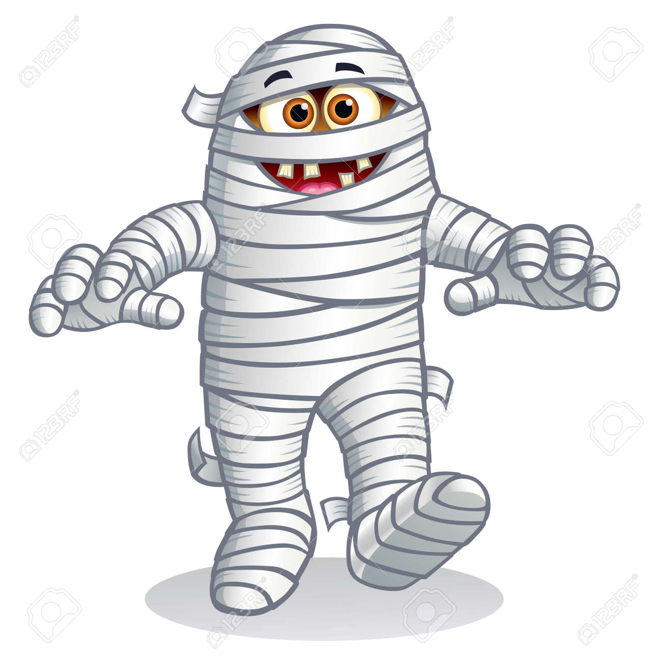 Cartoon Of A Goofy Looking Mummy Halloween Character That Is Wide Eyed And Walking With Its Arms Out Forward Royalty Free Cliparts Vectors And Stock Illustration Image 134810024