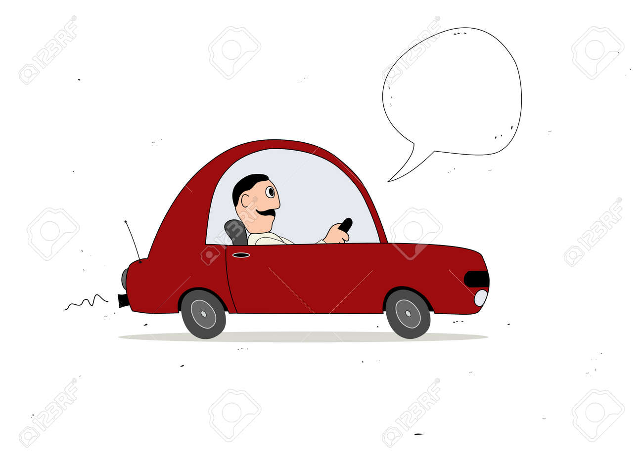 吹き出しと赤のシンプルな漫画車ドライバーのイラスト素材 ベクタ Image