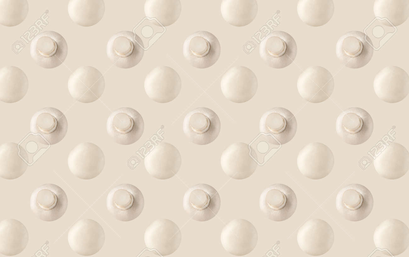 Whole champignon mushrooms pattern on color background. Minimal flat lay food texture - 167270620 Whole champignon mushrooms pattern on color background. Minimal flat lay food texture - 167270620