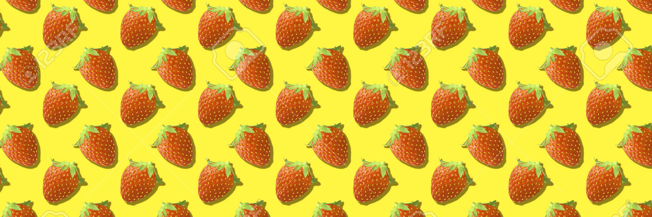 Whole strawberries fruit pattern on yellow color background - 166408031 Whole strawberries fruit pattern on yellow color background - 166408031