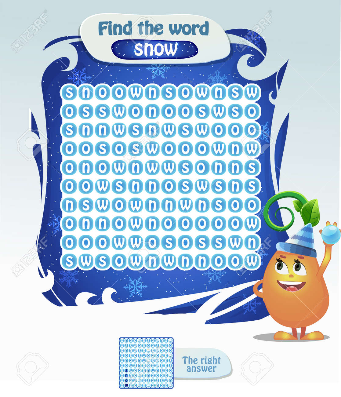 子供のためのビジュアルゲーム タスク 雪という言葉を見つけます 子供と大人のためのクリスマスゲーム のイラスト素材 ベクタ Image