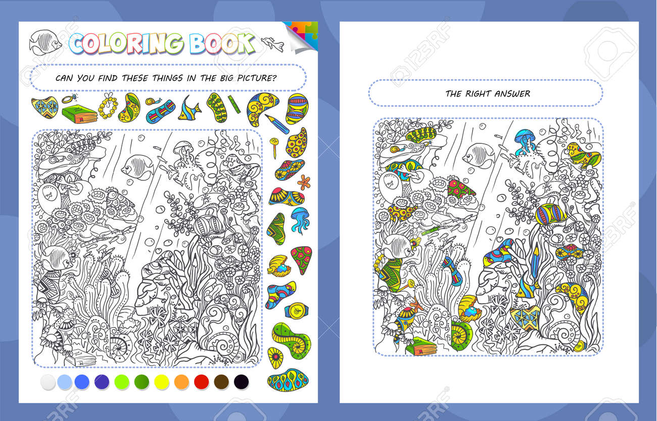 Download Coloring Book Game For Kids And Adults Puzzle Hidden Items Royalty Free Cliparts Vectors And Stock Illustration Image 149121072