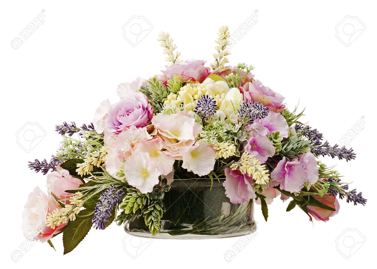 Bouquet From Artificial Flowers Arrangement Centerpiece In Vase