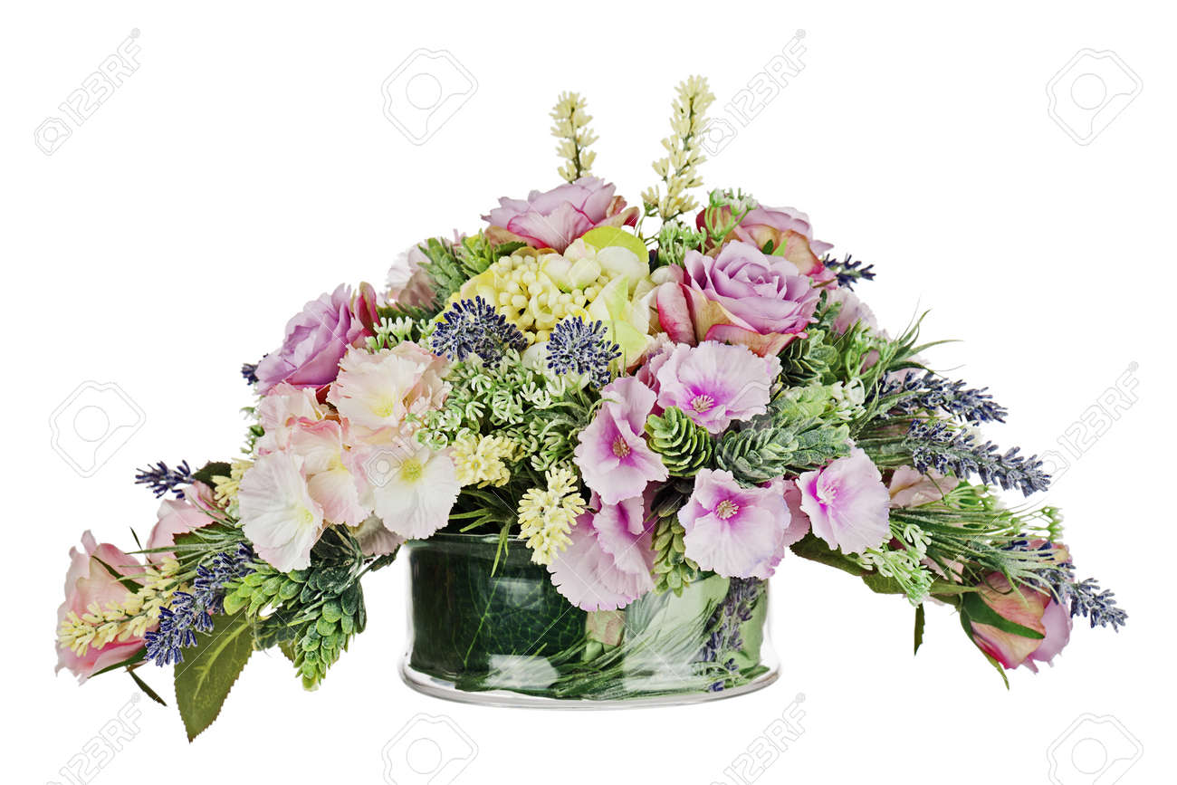 Bouquet From Artificial Flowers Arrangement Centerpiece In Vase