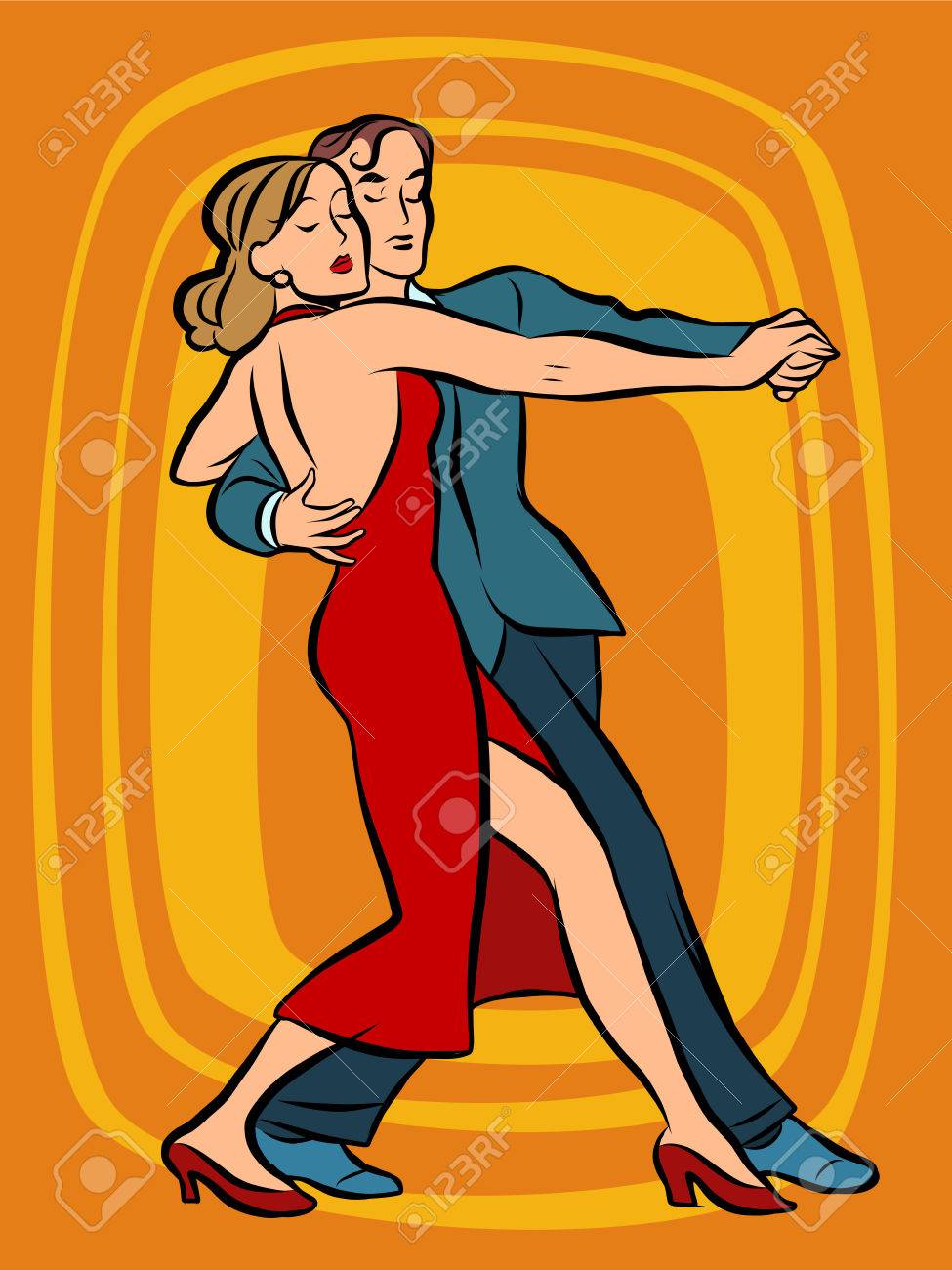 カップルのダンス タンゴ ポップアート レトロなベクトル アートや音楽 男性と女性の踊り ダンサー コンサートのパフォーマンスの夕べ のイラスト素材 ベクタ Image