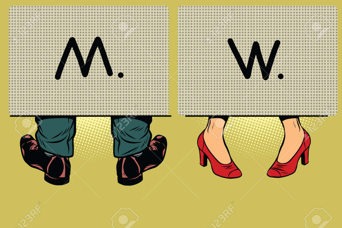 男性と女性のトイレ 男女の違い コミック ビンテージ ポップ アート レトロ イラスト のイラスト素材 ベクタ Image