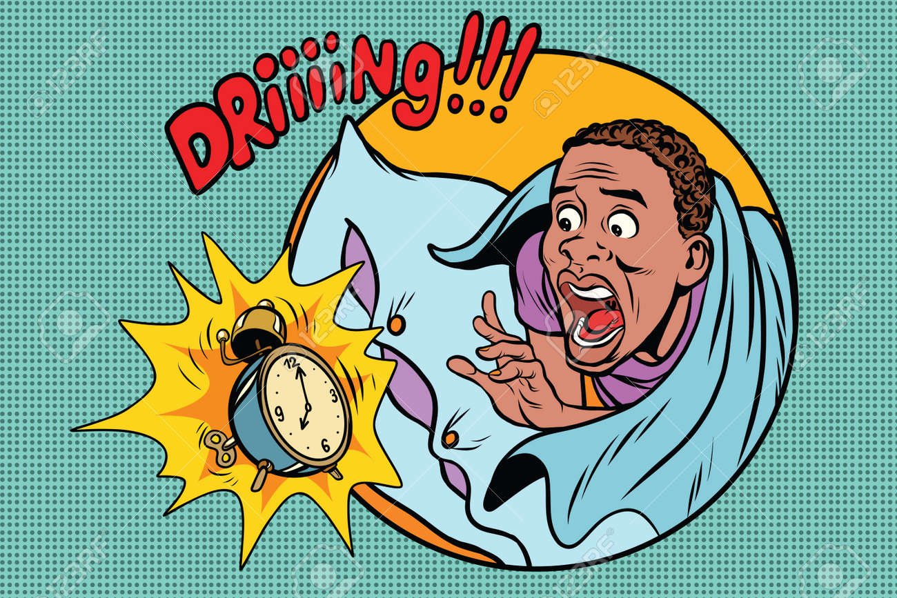 Man Wakes Up Alarm Clock Retro Comic Book Style Pop Art Retro Illustration Color Vector African American People Royalty Free Cliparts Vectors And Stock Illustration Image