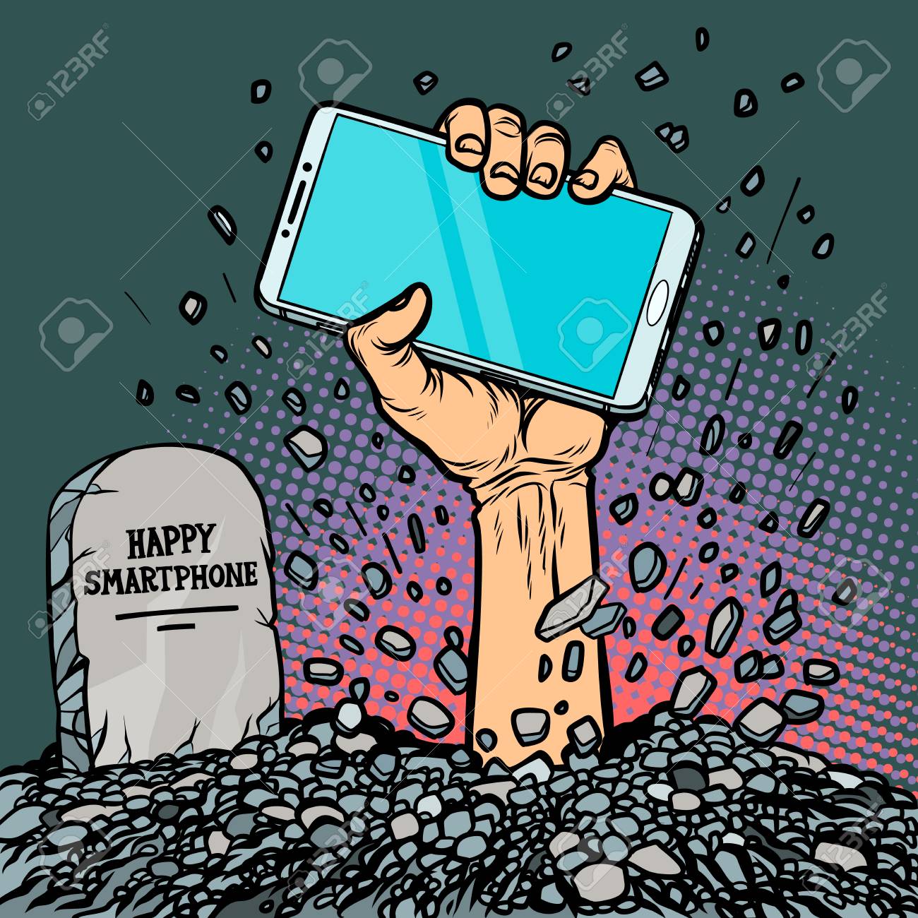 happy smartphone. zombie hand from the grave - 117196259 happy smartphone. zombie hand from the grave - 117196259