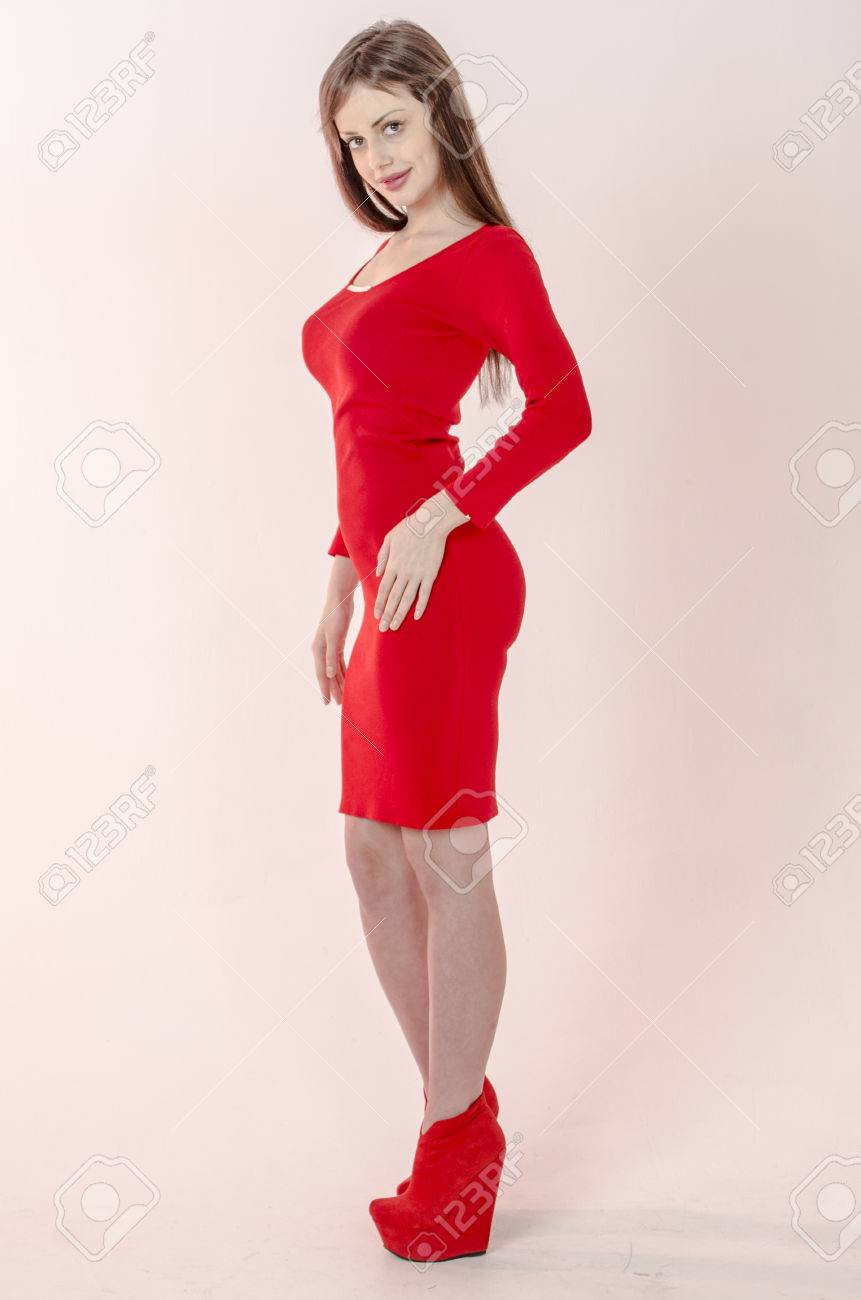red skin tight dress