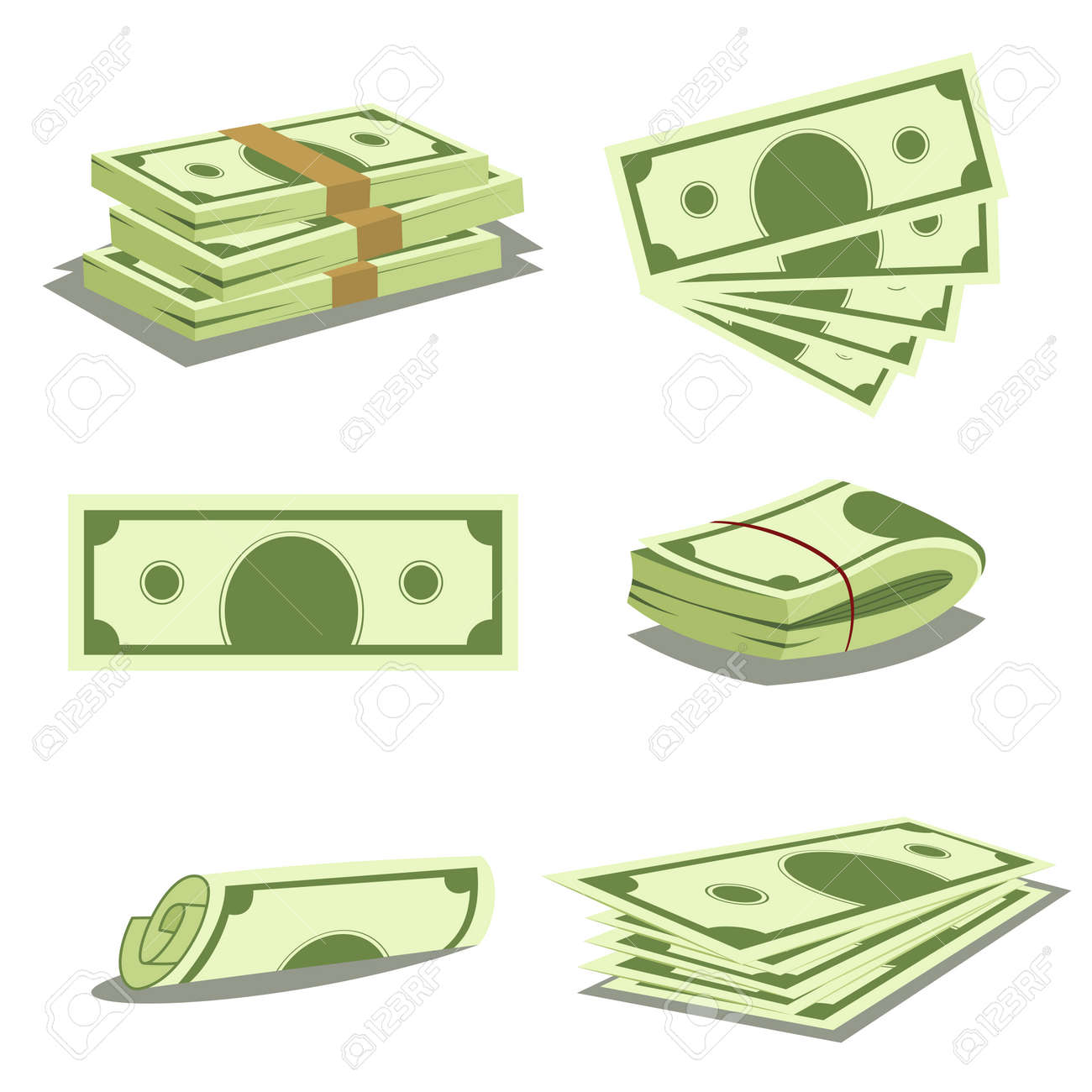 Stack Of Money And Pile Of Cash Dollar Banknote Icons Vector - 