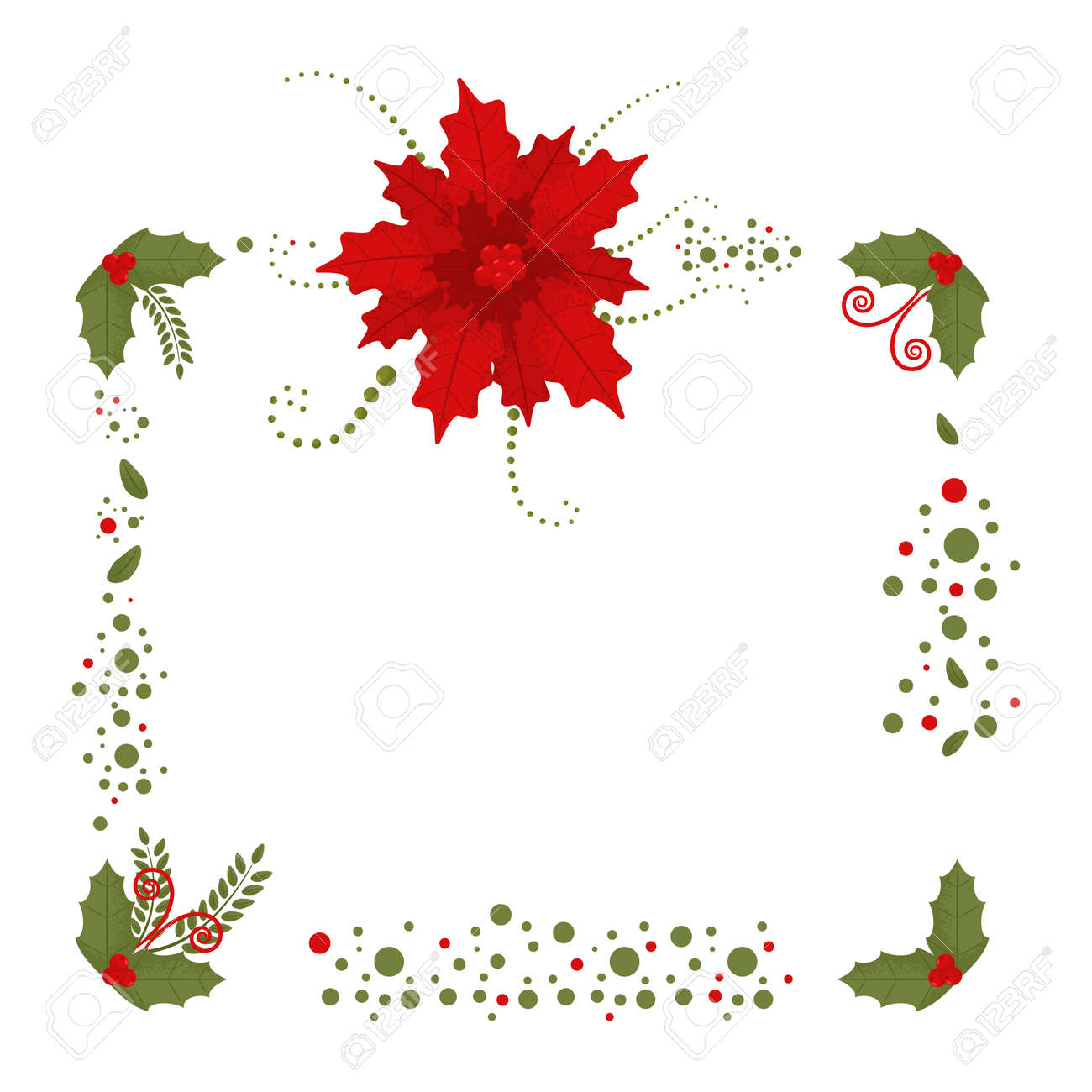 christmas border with poinsettia and holly berry leaves holiday poinsettia border