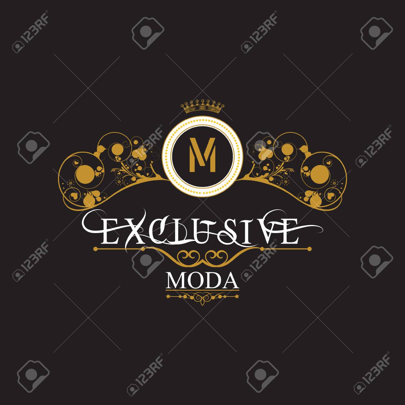 Vintage gold antique frame on black. EXCLUSIVE MODA. Logo expensive and exclusive - 57263758 Vintage gold antique frame on black. EXCLUSIVE MODA. Logo expensive and exclusive - 57263758