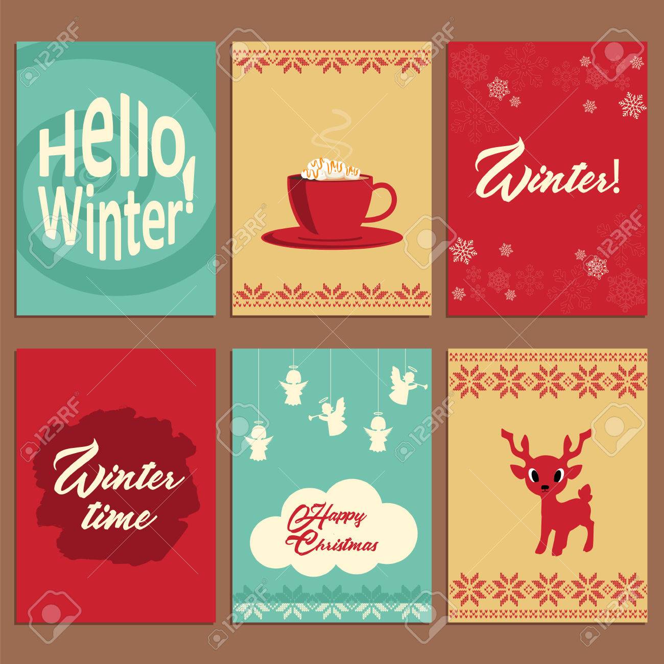 カップと紅茶 雪の結晶 天使 鹿 刺繍 手書きのレタリングの図のイラスト素材 ベクタ Image