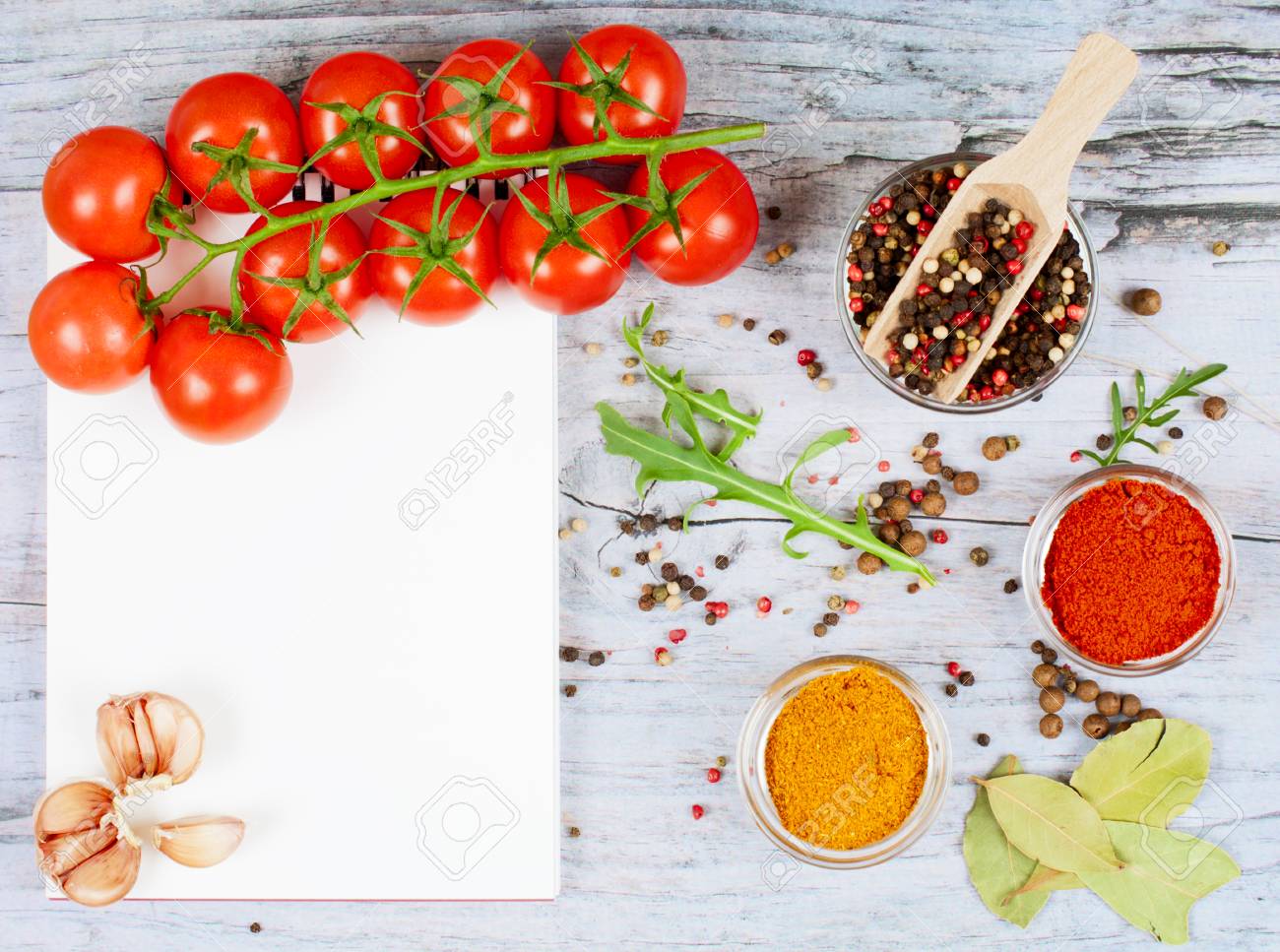 horizontal food banner with cherry tomatoes garlic peppercorns horizontal food flyer