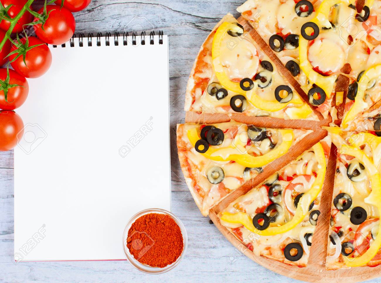 horizontal food banner with cherry tomatoes cutted pizza spice horizontal food flyer
