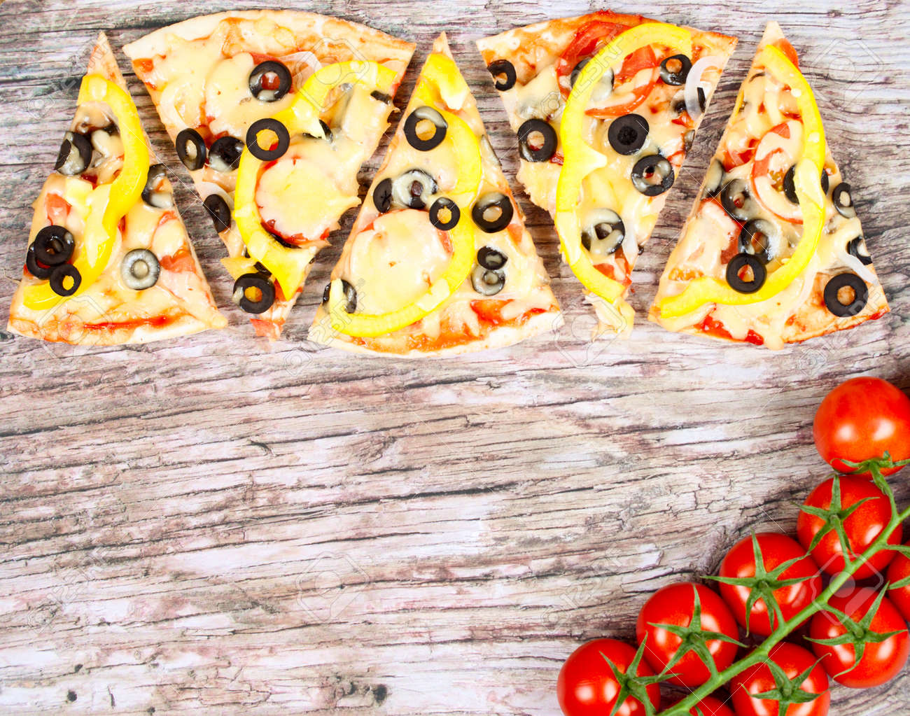 horizontal food banner with pieces of homemade pizza red cherry horizontal food flyer