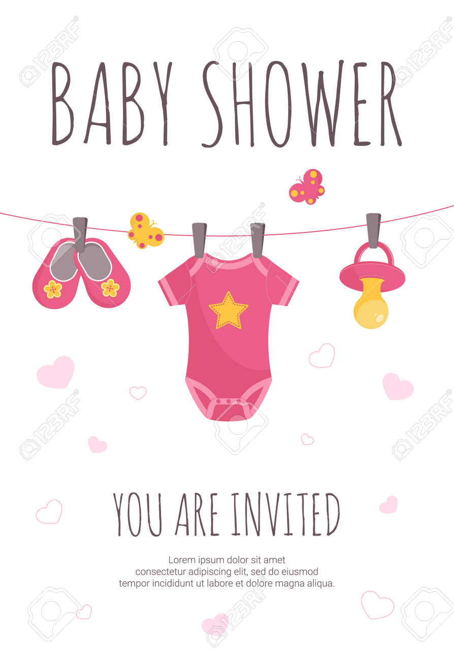 Baby Shower Invitation In Flat Vector Illustration Vertical