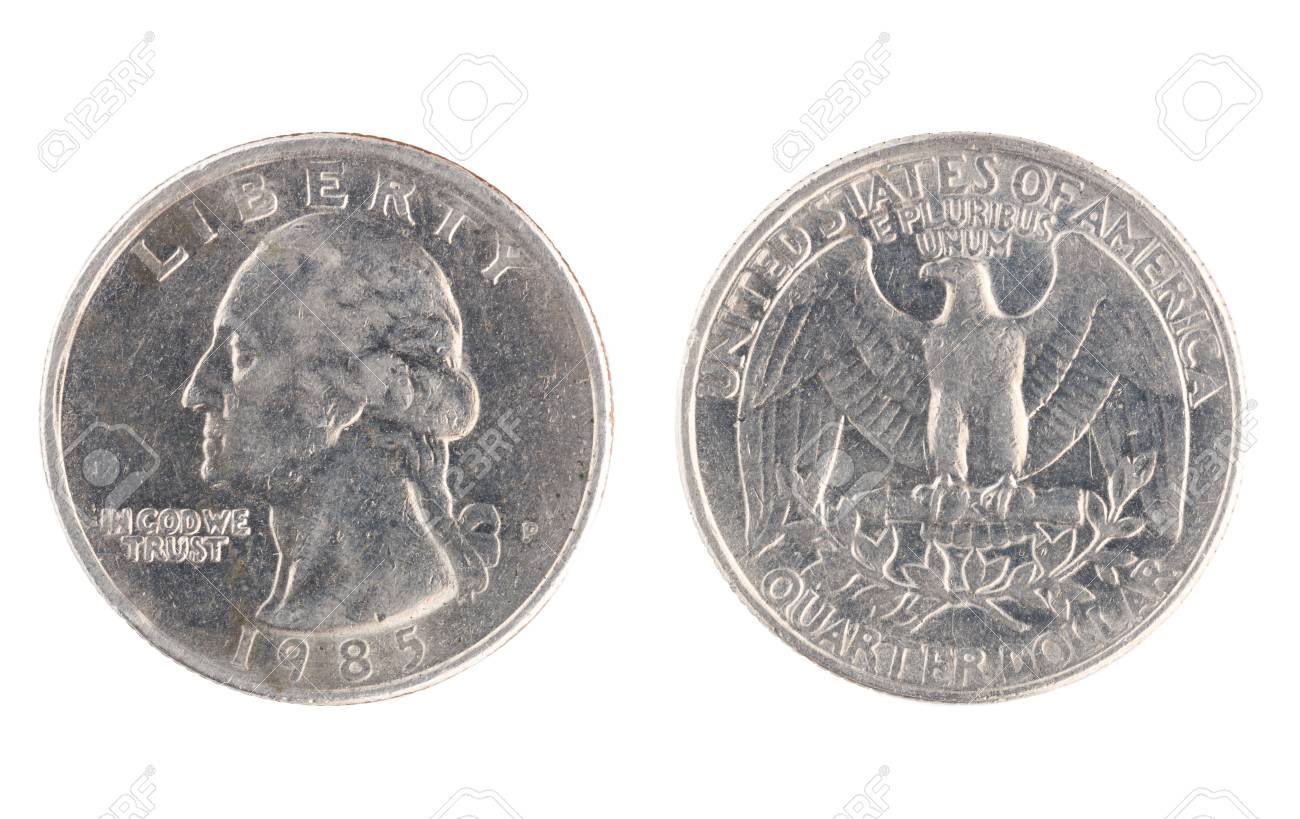 1985 년 기념 미국 동전, 쿼터 달러의 명목 가치의 집합. 흰색 배경에 격리 로열티 무료 사진, 그림, 이미지 그리고  스톡포토그래피. Image 95515671