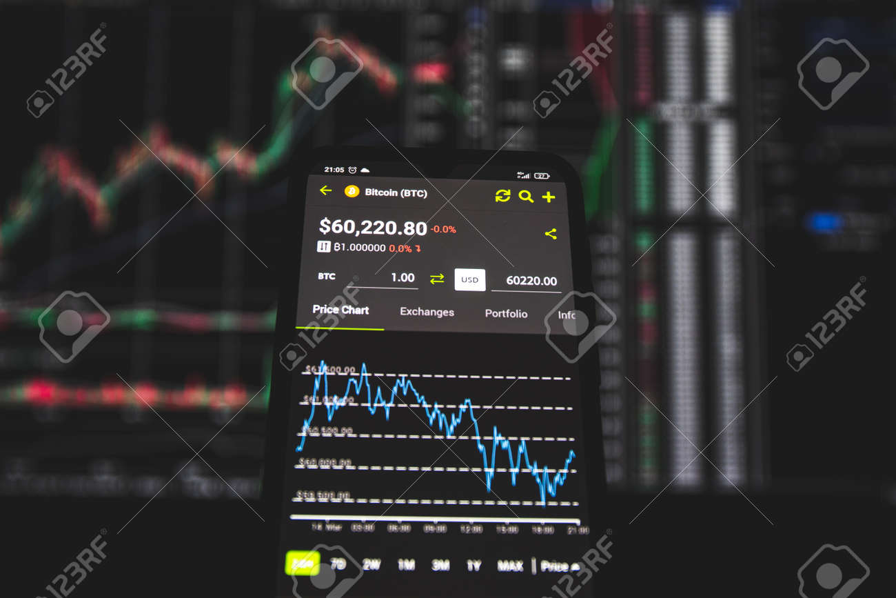 암호화폐 거래소 차트 비트코인 가격은 최대 60,000달러까지 올라갑니다. 블록체인 및 디지털 화폐 로열티 무료 사진, 그림, 이미지  그리고 스톡포토그래피. Image 165913141