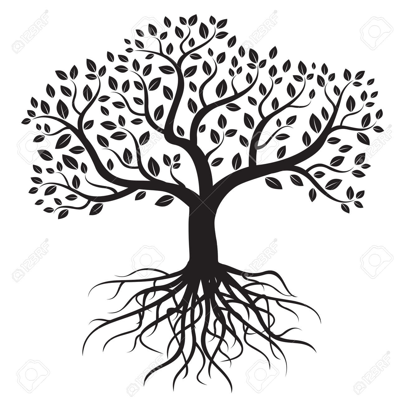 vector árbol con raíces y hojas ilustraciones vectoriales clip art