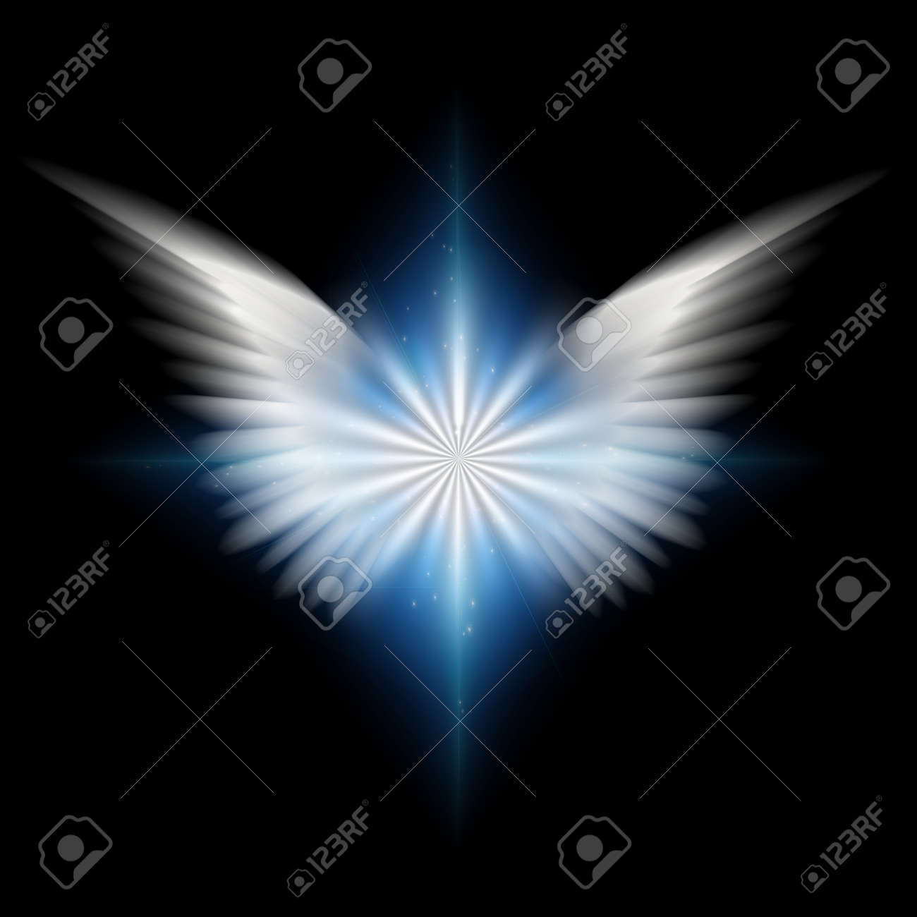 Surreal digital art. Bright star with white angel's wings. 3D rendering - 91340281 Surreal digital art. Bright star with white angel's wings. 3D rendering - 91340281