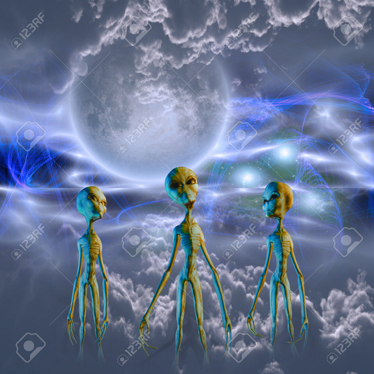 Seres extraterrestres. Composición de ciencia ficción. Representación 3D. - 177632302