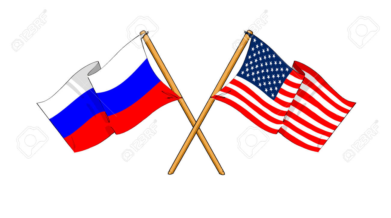 Cartoon Like Dessins De Drapeaux Montrant L Amitie Entre La Russie Et Aux Etats Unis Banque D Images Et Photos Libres De Droits Image