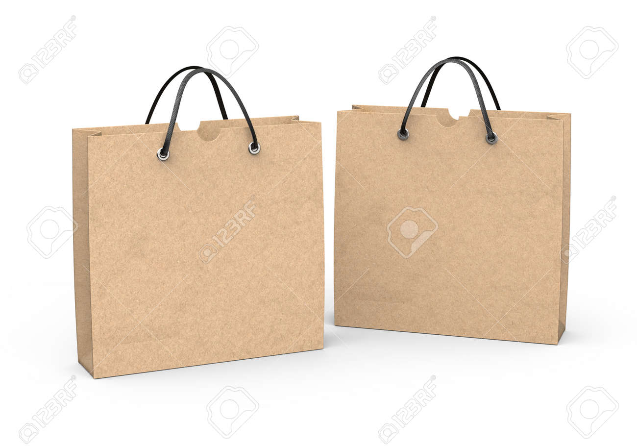 Download Two Blank Kraft Paper Bags Mockup In 3d Illustration On White Stock Photo Picture And Royalty Free Image Image 111219289