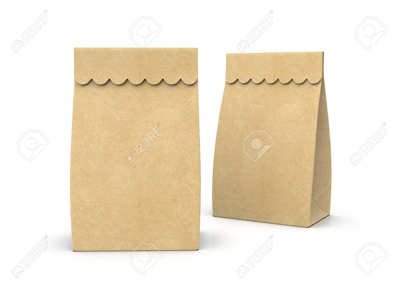 Download Two Kraft Paper Lunch Bags Mockup In 3d Render On White Background Stock Photo Picture And Royalty Free Image Image 111219297