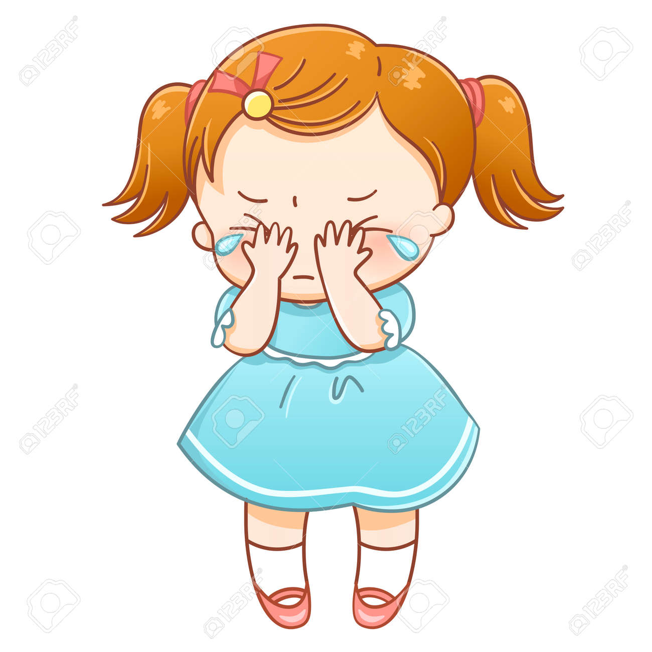 Cute Little Girl Sobbing In Blue Dress Royalty Free Cliparts ...