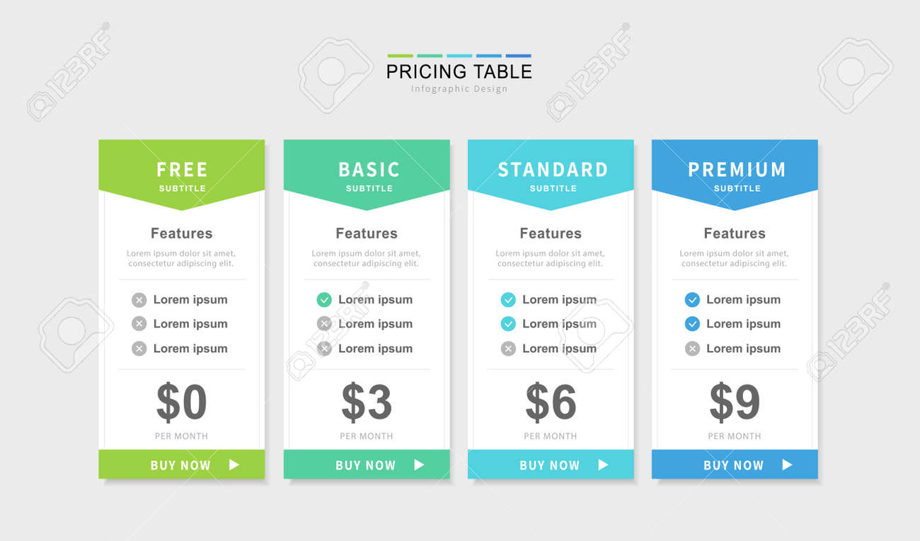 웹 구독 옵션이 있는 가격표 인포그래픽 디자인 템플릿 로열티 무료 사진, 그림, 이미지 그리고 스톡포토그래피. Image  156994451