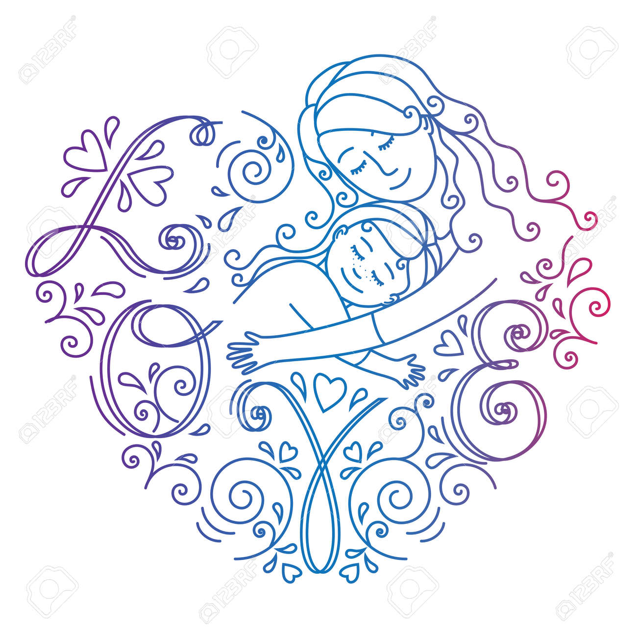 Colored Motherly Love Concept Isolated On A White Background