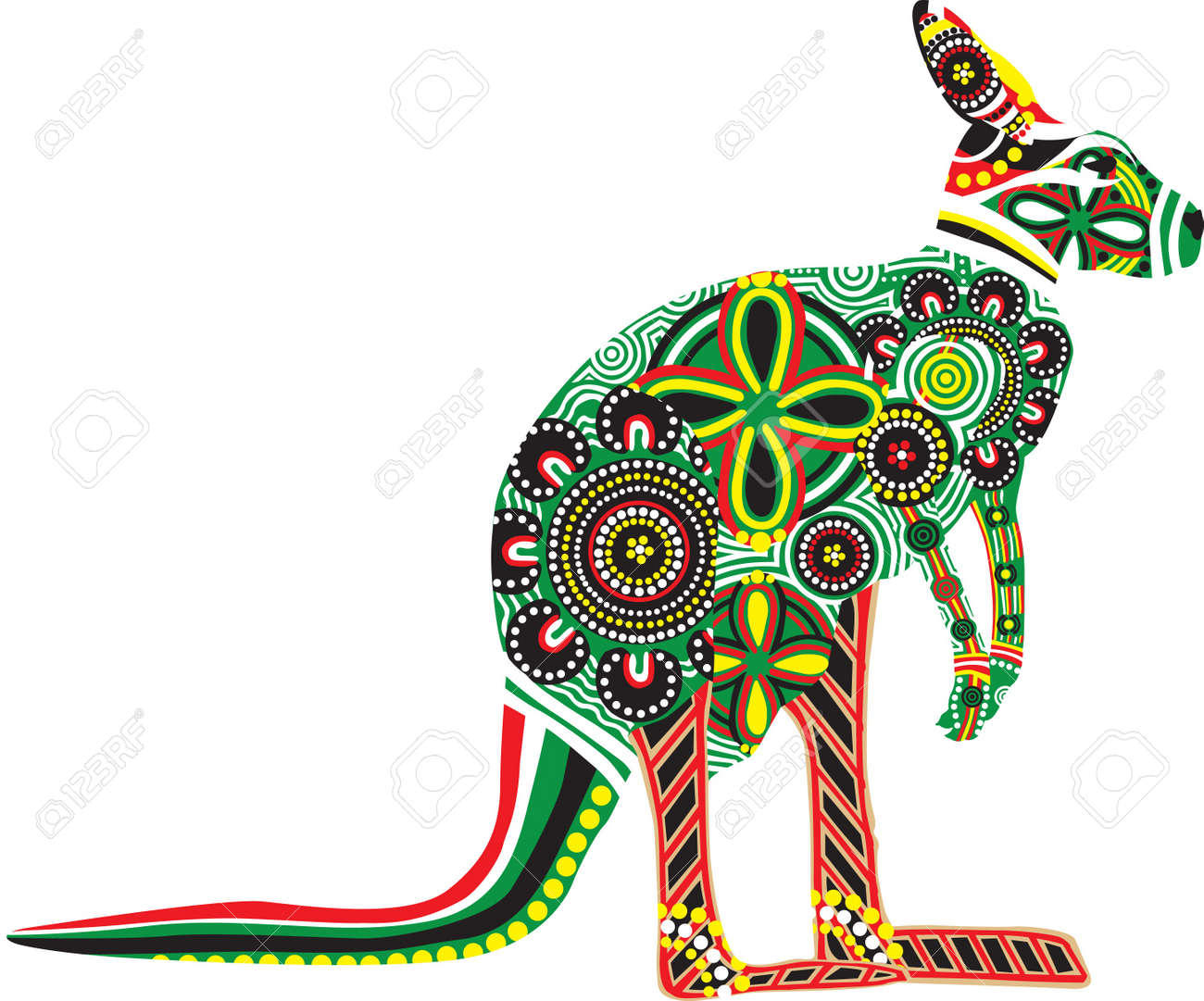 オーストラリア ・ アボリジニのカラフルな模様でカンガルーの