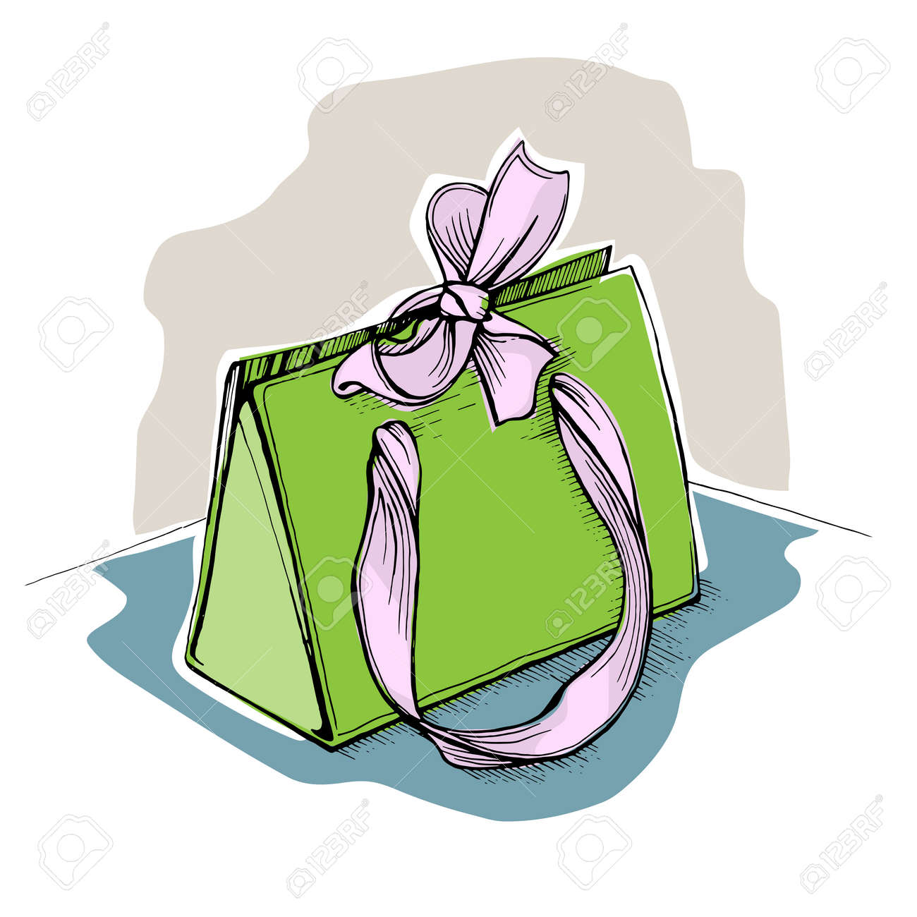 Geschenk Grune Einkaufstasche Mit Bandern Und Eine Rosa Schleife Lizenzfrei Nutzbare Vektorgrafiken Clip Arts Illustrationen Image 69264991
