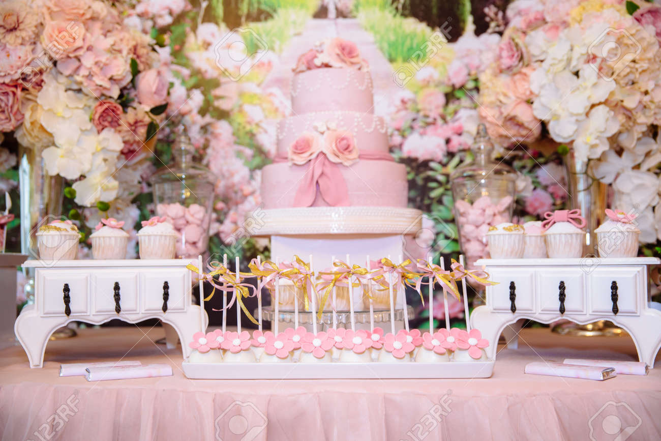 Candy Bar And Wedding Cake Table With Sweets Buffet With Cupcakes Stock Photo Picture And Royalty Free Image Image 86516651