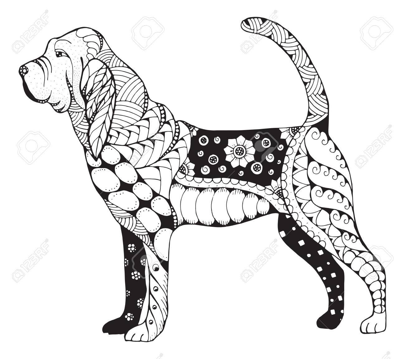 ブラッドハウンドは フリーハンドの鉛筆 手描きイラスト パターン様式化されました T シャツと着色の書籍を印刷します のイラスト素材 ベクタ Image 6592