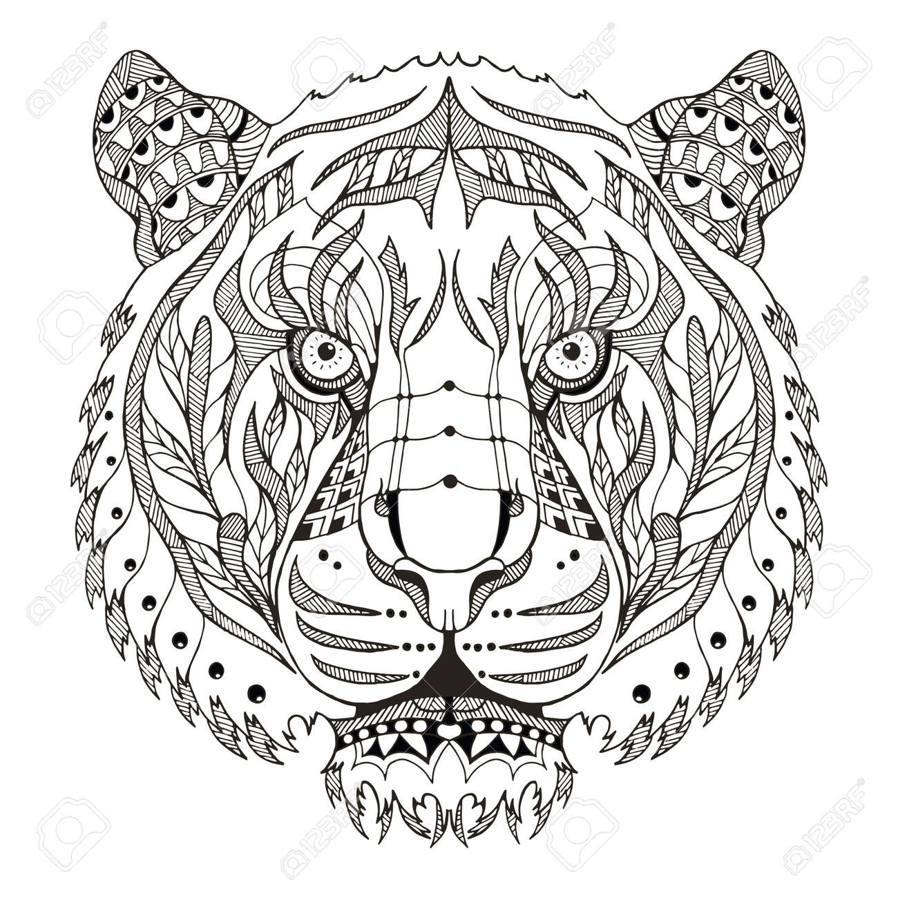 タイガー ヘッド様式化された Zentangle ベクトル 図 パターン 手描き手書き鉛筆 禅芸術 レースです のイラスト素材 ベクタ Image