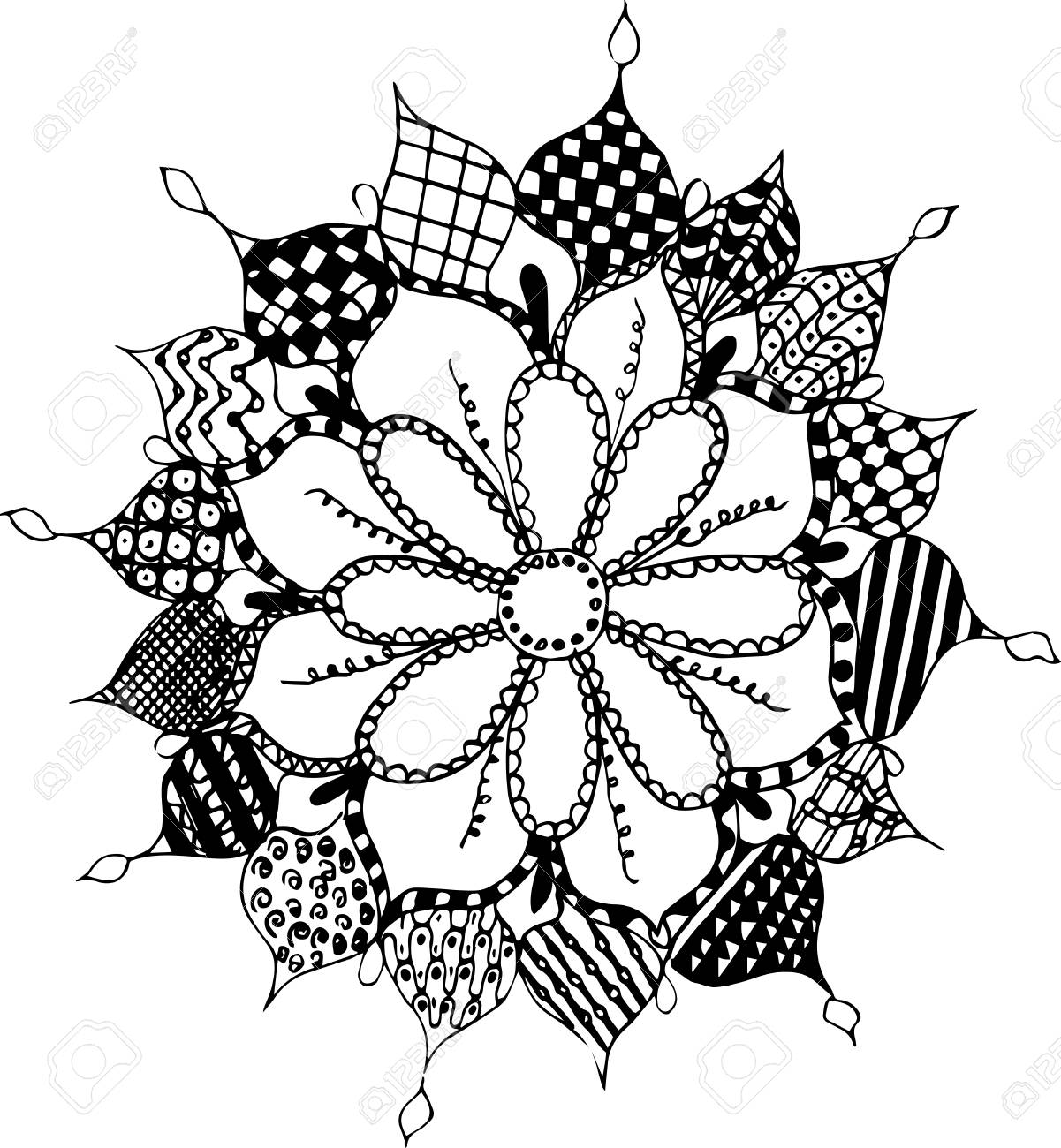 Zentangle flower, pattern, freehand, vector, illustration. Print..
