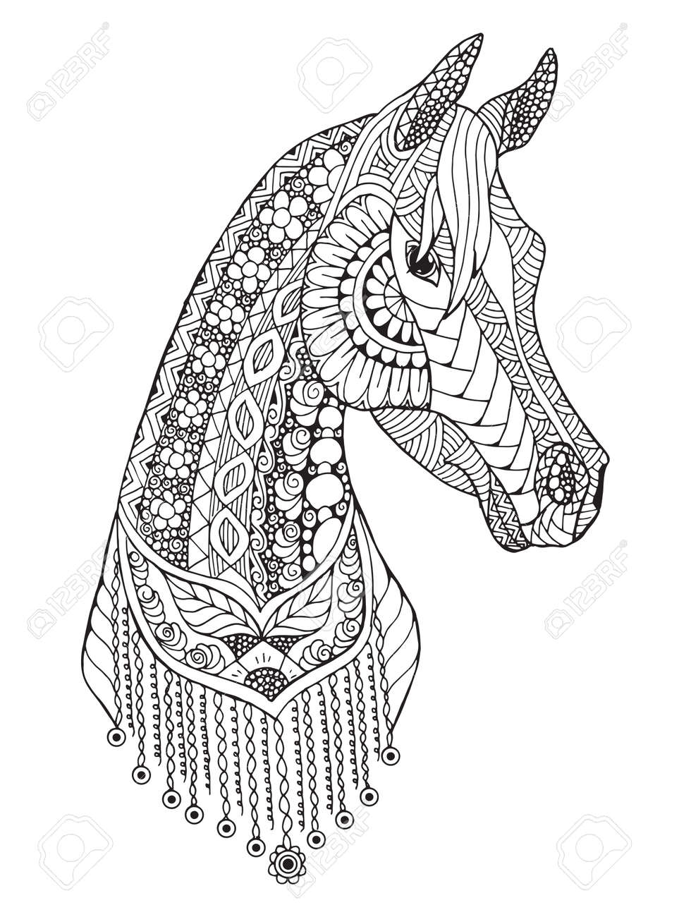 Arabian Horse Zentangle Stylized Vector Illustration Freehand Pencil Pattern Zen Art