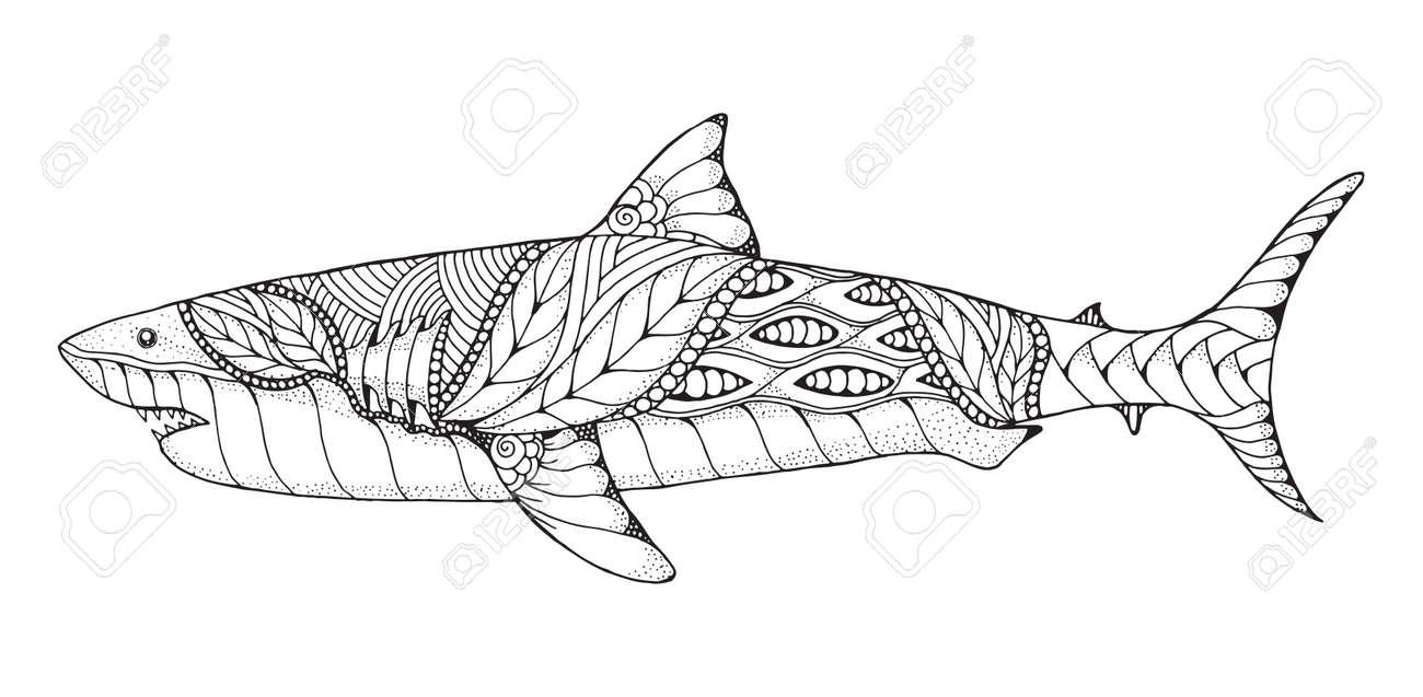 Zentangle と点描の様式化された偉大な白いサメ ベクトル イラスト パターン 禅芸術 白い背景の黒と白のイラスト アダルト抗ストレスの塗り絵 T シャツの印刷します のイラスト素材 ベクタ Image Zentangle と点描の様式化された偉大な白いサメ ベクトル イラスト パターン 禅芸術 白い背景の黒と白のイラスト アダルト抗ストレスの塗り絵 T シャツの印刷します のイラスト素材 ベクタ Image